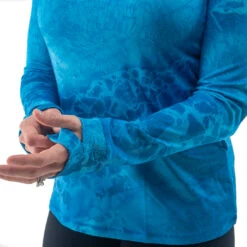 Realtree Women's RTF Blue Long Sleeve Performance Shirt | Wav3 -Realtree Aspect Blue Long Sleeve Womens model details 31204.1656343295