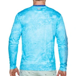 Realtree Men's Top Water Fishing Performance SPF 50+ Long Sleeve Shirt -Realtree C11077 Light Blue Back Model 84166.1649100874