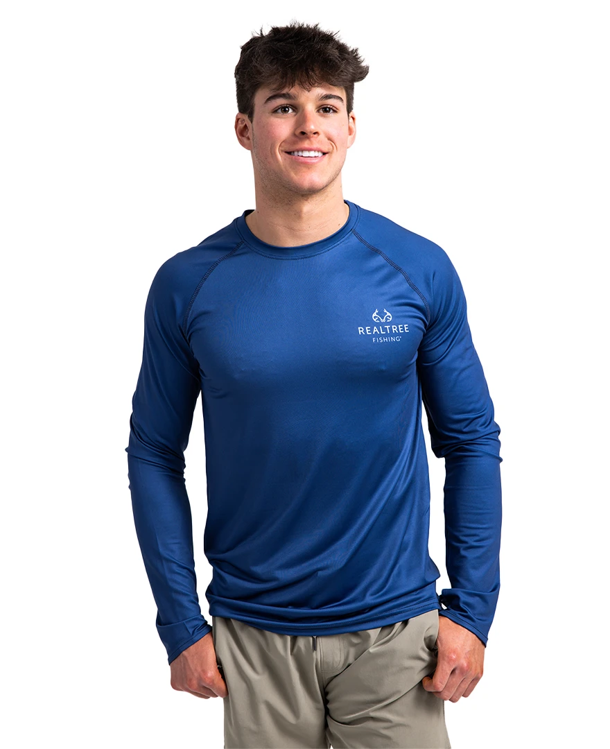 Realtree Fishing Flag Long Sleeve Performance Men's Raglan Blue Shirt Realtree Fishing Flag Long Sleeve Performance Men's Raglan Blue Shirt -Realtree