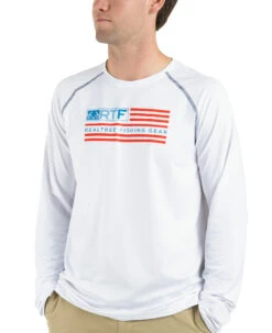 Realtree Fishing Flag Long Sleeve Performance Men's Raglan White Shirt
